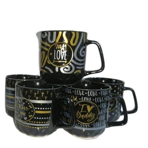product_image_name-Generic-6 Pieces Of Silver And Gold Printed Coffee Tea Cups  Mugs- Black-3