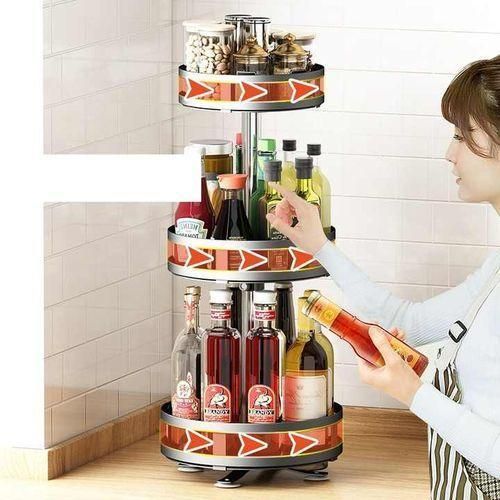 product_image_name-Generic-3 Tier 360° Rotatating Kitchen Trolley Shelf  Spice Storage Rack Organizer Stand- Black-5