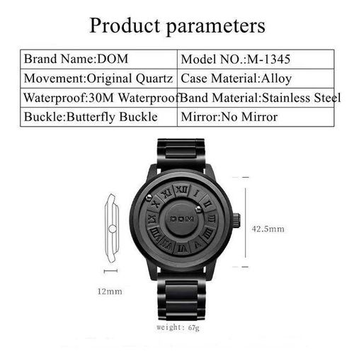 product_image_name-Generic-Pure Black Men  Watch Fashion Creative Personality Black Rolling Pointer Magnetic Waterproof Watches for Male Clock -5