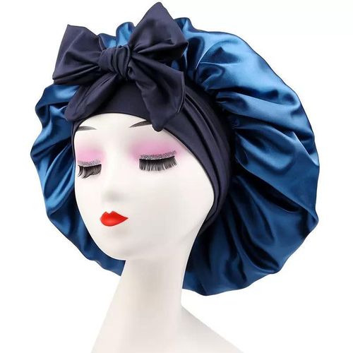 product_image_name-Lemone-Silky hair bonnet with elastic straps - navy blue -2