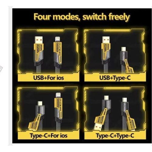 product_image_name-Amaya-4-in-1 USB Charging Cable – 65W Super Fast Charger IPhone, IPad, MacBook, Android, Samsung Compatible Durable & Tangle-Free – Black-4