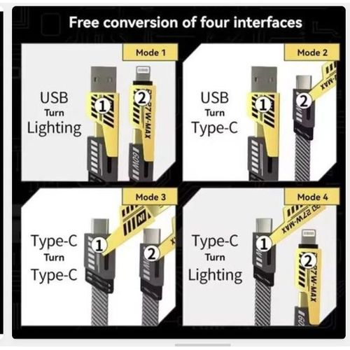 product_image_name-Amaya-4-in-1 USB Charging Cable – 65W Super Fast Charger IPhone, IPad, MacBook, Android, Samsung Compatible Durable & Tangle-Free – Black-5