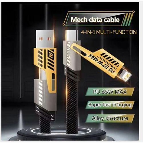 product_image_name-Amaya-4-in-1 USB Charging Cable – 65W Super Fast Charger IPhone, IPad, MacBook, Android, Samsung Compatible Durable & Tangle-Free – Black-6