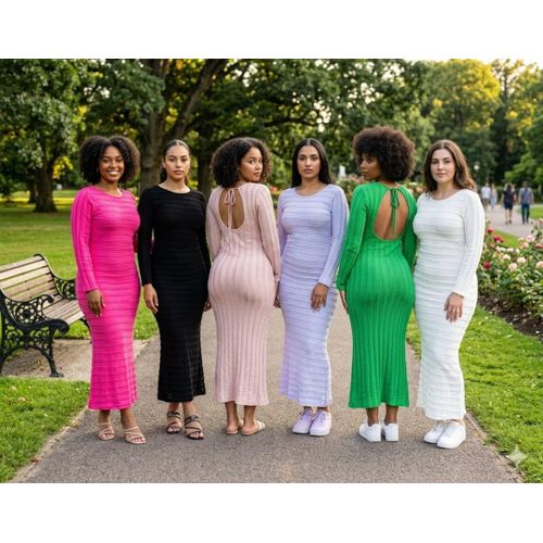 product_image_name-Generic Xim-Ladies Stylish Long Open Back Dress - White, Green, Pink, Cream, Lilac, Black -1