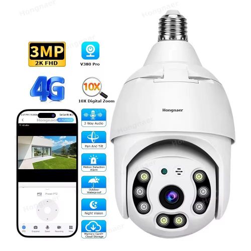 product_image_name-Generic-E27 Bulb Surveillance PTZ IP Camera v380 Pro 4G Sim Card 360 Security CCTV Bulb Camera - White-1