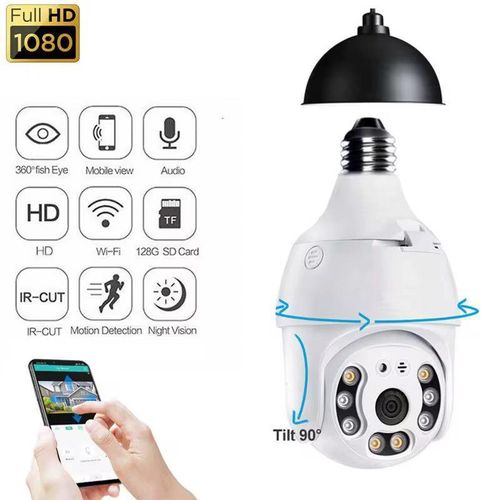 product_image_name-Generic-E27 Bulb Surveillance PTZ IP Camera v380 Pro 4G Sim Card 360 Security CCTV Bulb Camera - White-3