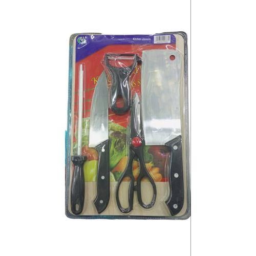 product_image_name-Generic-5 Piece Stainless Steel Knife Set With All Natural Wood Cutting Board-2