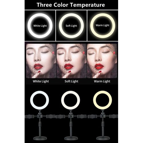 product_image_name-RichRipple-6 Inch 16cm LED Selfie Ring Light With Tripod Stand 2pcs Mobile Phone Clips Holders 3000-5800K Fill Light For Makeup Live Video Black-6