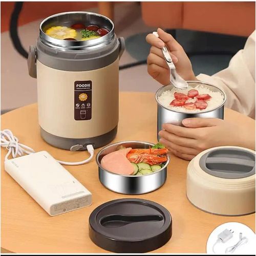 product_image_name-Generic-2 Litre Insulated Lunch Box Warmer Heat Boxes Heating Electric Lunch Box USB Electric Heated Lunch Boxes Food Warmer Container Thermal Jar Stainless Steel Car Lunch Box  Pot Bento box Flask Tiffin  Suitable for Schools, Offices -Multicolor-5