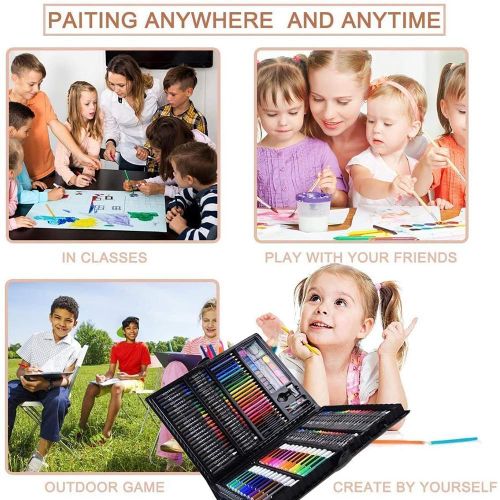 product_image_name-ARHANORY-130 Piece Drawing Painting Supplies Set Markers Oil Pastels Crayons Colour Pencils Portable Colouring Kit-3