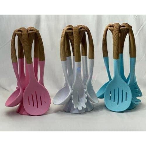product_image_name-Generic-1 Set Ultimate 6-Piece Silicone Cooking Spoon Serving Utensil Laddles And Stand -1