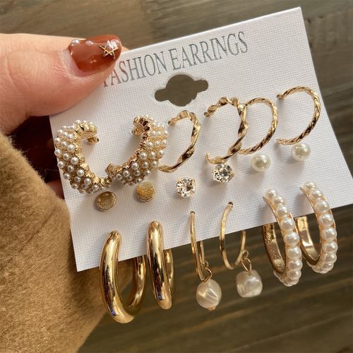 Shop 9 Pair Earring Jewelry Set For Women Gold Cream Jumia Uganda
