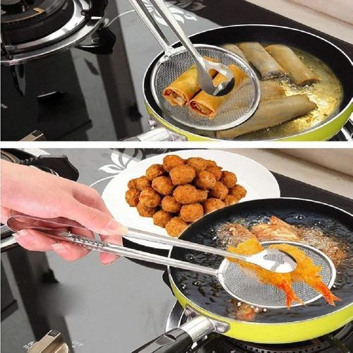 product_image_name-Generic-2-in-1 Multi-Functional Fry Tool Filter Spoon Strainer with Clip,Oil Frying BBQ Filter Stainless Steel Mesh Strainer Kitchen-1