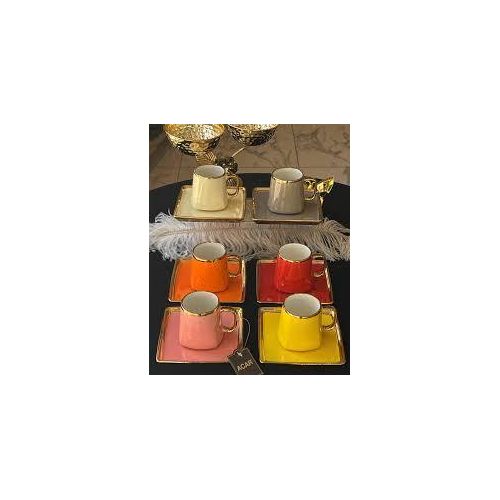 product_image_name-Generic-12 Piece Ceramic Coffee Mug With Saucer Set, Cute Creative Cuppucino Tea MugsSaucer for Office and Home For Latte Tea Milk Gift Set- Multicolor-2