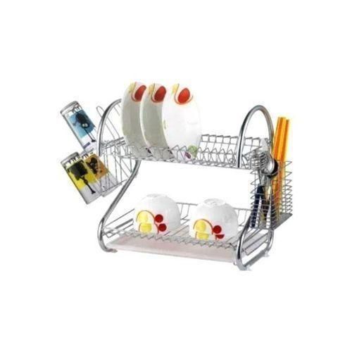 product_image_name-Generic-2 Tier Steel Plate Dish Drying Draining Rack Storage Organizer, Silver.-1