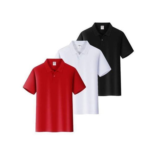 product_image_name-Generic-Pack Of 3 Men's Plain Designer Polo Shirts - Red, White, Black-1