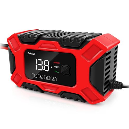 product_image_name-Generic-E-Fast 6A Smart 12V Battery Charger – Automatic Car & Solar Battery Charger with LCD Display, Repair Mode – Supports AGM, GEL & Lead-Acid Batteries- Red-1