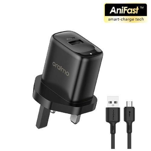 product_image_name-Oraimo-Micro USB Quick Charger – Fast Charging Adapter with Cable (Black)-1