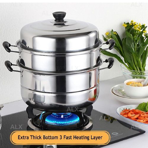 product_image_name-Generic-3 Layers Stainless Steel Cooking Pot Steamer With Double Bottom-Silver-4
