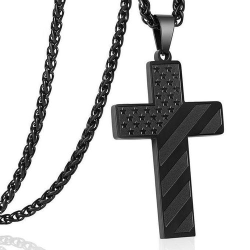 product_image_name-Cross-Necklace for Men Stainless Steel Pendant Chain American Flag USA Country Necklaces Religious Christian Jewelry Gifts Black-1