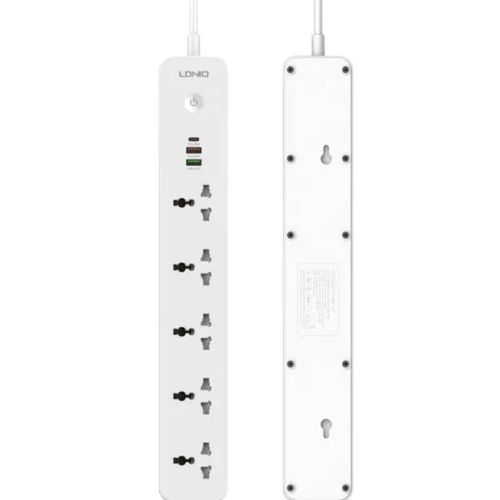 product_image_name-Ldnio-Multi Socket Extension Lead with 5 AC 3 USB Power Socket Plug Extender 2M Wall Mountable Universal Power Strip - White -3