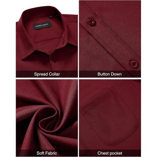 product_image_name-Fashion-Alimens & Gentle Shirts Mens Dress Shirts Stretch Short Sleeve Formal Business Wedding Button Down Shirt Wrinkle Free (Red)-3