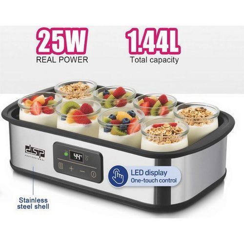 product_image_name-Dsp-Electric Yogurt Maker 1.44L – 8 Glass Cups with Lid – Precise Temperature Control from 20°C to 53°C – LED Digital Display – 1-48 Hour Timer – Elegant Stainless Steel Shell – 25W -3