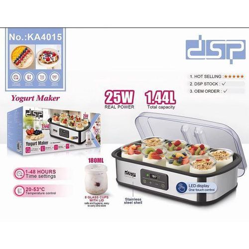 product_image_name-Dsp-Electric Yogurt Maker 1.44L – 8 Glass Cups with Lid – Precise Temperature Control from 20°C to 53°C – LED Digital Display – 1-48 Hour Timer – Elegant Stainless Steel Shell – 25W -5