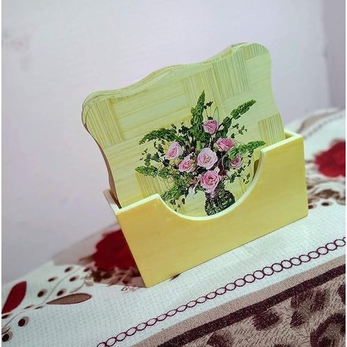 product_image_name-Generic-Pure Natural 100% Square Bamboo Tea Bowl Coffee Glass Cup Coaster Printed Fruit Mat Table Tipoy Teapot Pad Eco-Friendly 6pcs Set-2