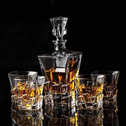 product_image_name-Generic-Premium Crystal Clear 7Pcs Bar Set, 1 Decanter Bottle(850ml) with 6 Whiskey Glasses(300ml), Perfect for Scotch, Bourbon, Wine, Vodka, Cocktail, Tequila, Rum Best Gift (Stone Base) -2