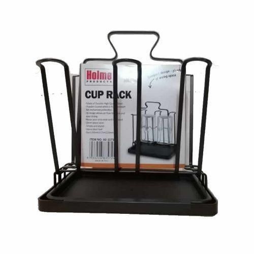 product_image_name-Generic-Square 6 Glasses, Cups Holder Stand Storage Organizer Draining Rack-Brown.-1