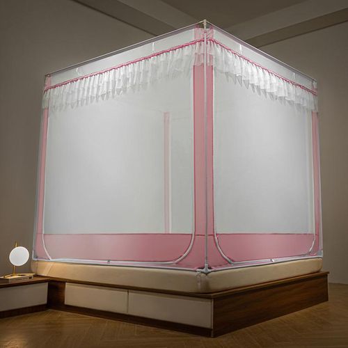 product_image_name-Generic-Mosquito Net With 4 Stand Baking Paint & 3 Doors High-density Mesh Bed Net G91 Pink-2