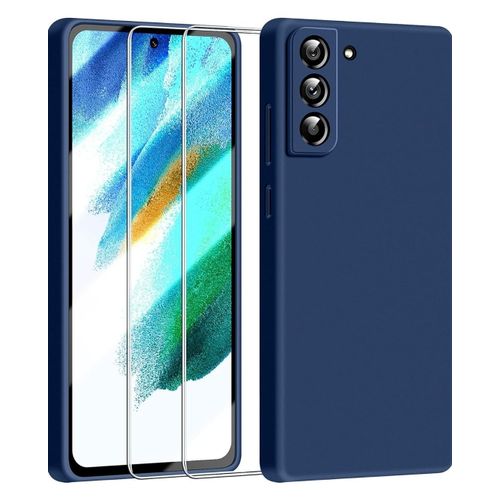 product_image_name-Samsung-Galaxy S21 Luxury Soft Rubber Liquid Silicone Skin Touch Feel Cover Case With Full Glue Screen Protector Blue-1