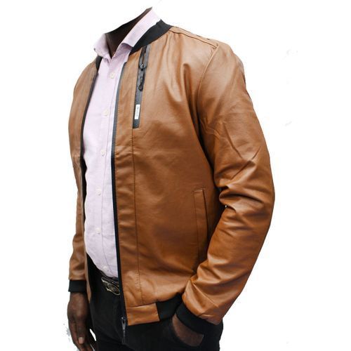 product_image_name-Fashion-Men's Slim-Fit Synthetic Leather Jacket - Brown-3