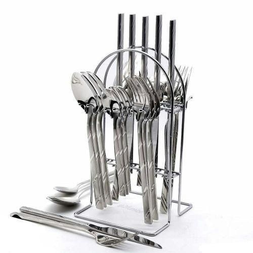 product_image_name-Generic-24 Pcs Self Design Dinner Cutlery (Forks,Spoons& Knieves) With A Stand - Silver-1