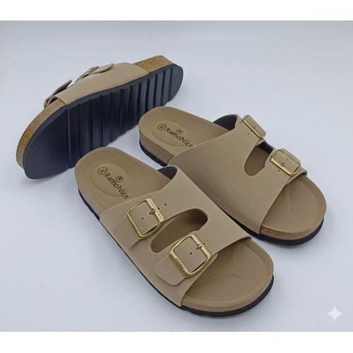 product_image_name-Fashion-Unisex Men and women Flat Sandals -Brown beige-1
