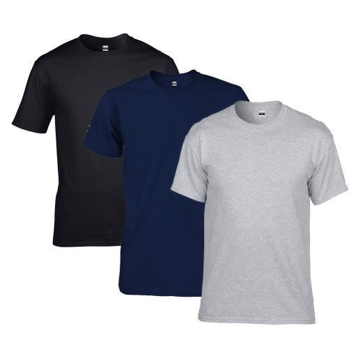 Shop 3 in 1 Pack of Men's Cotton T-shirts - Grey, Navy Blue, Black