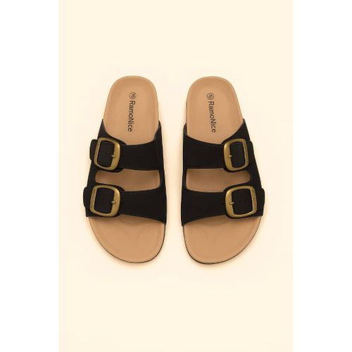 product_image_name-Generic-Unisex, men and women flat sandles-Black buckle-1