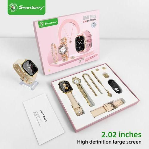 product_image_name-NODIZZ-Local Stock- A58plus 7 in 1 Samrt watch gift set, heart rate monitor, sleeping&health management, call&message reminder Pink-4