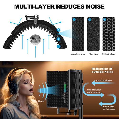 product_image_name-Generic-Portable Vocal Booth with Ambient Reflection Filter, For Studio, Podcasts, Sound Absorption and Noise protection system effectively preventing external noise - Black-3