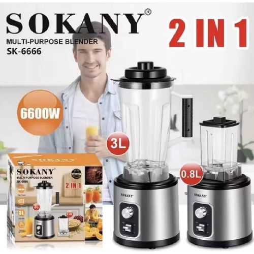 product_image_name-Sokany-3Litre Jar 2 In 1 Blender 0.8L Grinder With Unbreakable Jars 3 Speeds 6600W Juicer Extractor- Multicolor-2
