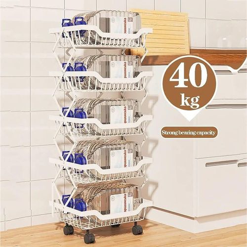 product_image_name-Generic-Fruit Basket for Kitchen - 5 Tier Basket Stand - Foldable Fruit and Vegetable Storage Cart with Detachable Wheels - Potato and Onion Storage - Basket Storage Tower for Kitchen, Pantry, Bathroom-2