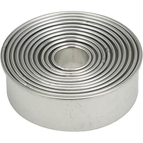 product_image_name-Generic-11 Pieces Metal Cookie Cutter Set, Round Stainless Steel Circle Biscuit Pastry Cutters, Assorted Sizes- Silver.-1