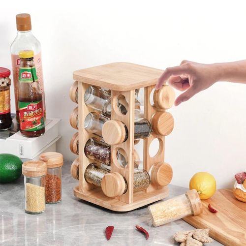 product_image_name-Generic-Salter Bamboo Spice Rack – Rotating Rack, 16 Jars Included & Screw Top Lids, Compact, Long Lasting Freshness, Spices & Seasonings, Countertop Spice Organiser, Spice Storage, Free Standing-6
