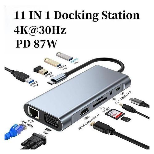 product_image_name-Generic-11 in 1 VGA + LAN Port + 4 x USB 3.0 + SD / TF Card + HDMI + Audio Port + USB-C / Type-C Female to USB-C / Type-C HUB Adapter-1