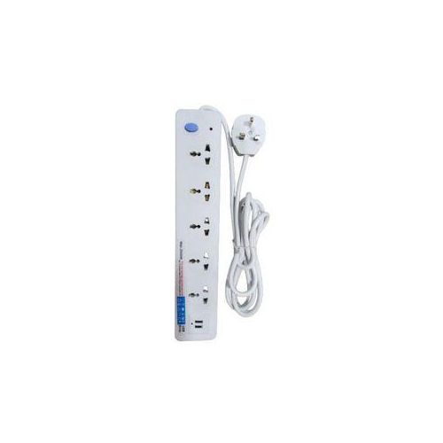 product_image_name-Logan- 5 Way Extension Cable + 2 USB Ports With Surge Protection - White-1