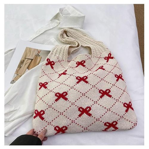 product_image_name-Fashion-2025 New Travel Daily Shopping Knitted Bow Woven Large Capacity Shoulder Bag-2