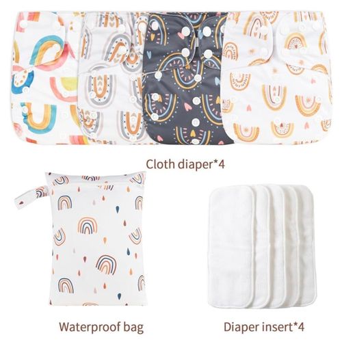product_image_name-Generic-9 Sets Newborn Baby Cloth Pocket Diapers Adjustable Reusable for Baby Boys and Girls(6-33 pounds,0-3 Years),One Wet Bag+4Diapers and 4Inserts -2