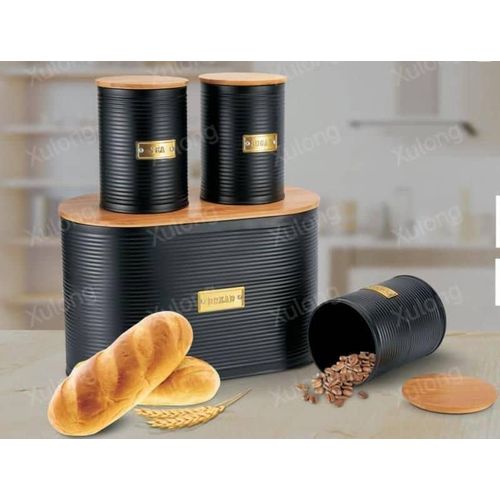 product_image_name-Generic-3-Piece Canister And Bread Box Bin With Bamboo Lid For Table Storage Store Pastries Coffee Biscuits Sugar Cereals-1
