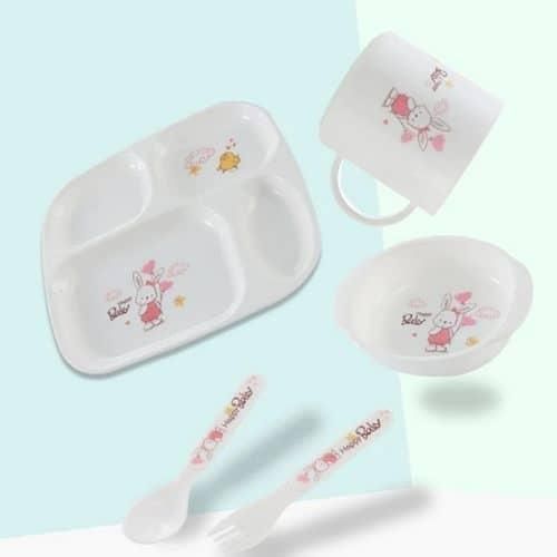 product_image_name-Generic-Children Tableware Dinner Set 6 in 1 Feeding Series Plate Cup Bowl Spoons Tray Gift Pack- White-7